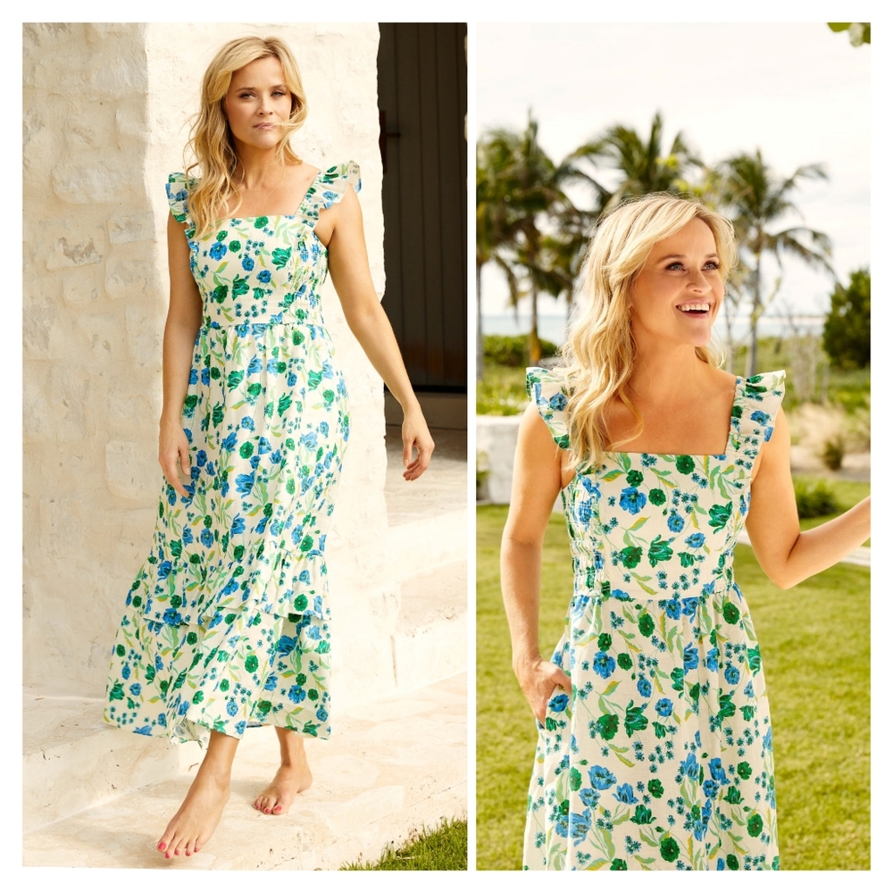 Draper James Carrie Floral Linen Midi Dress XXL